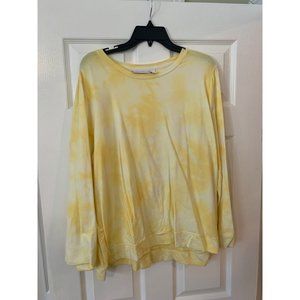 Denim & Company White & Orange Long Sleeve Boat Neck Blouse Extra Large